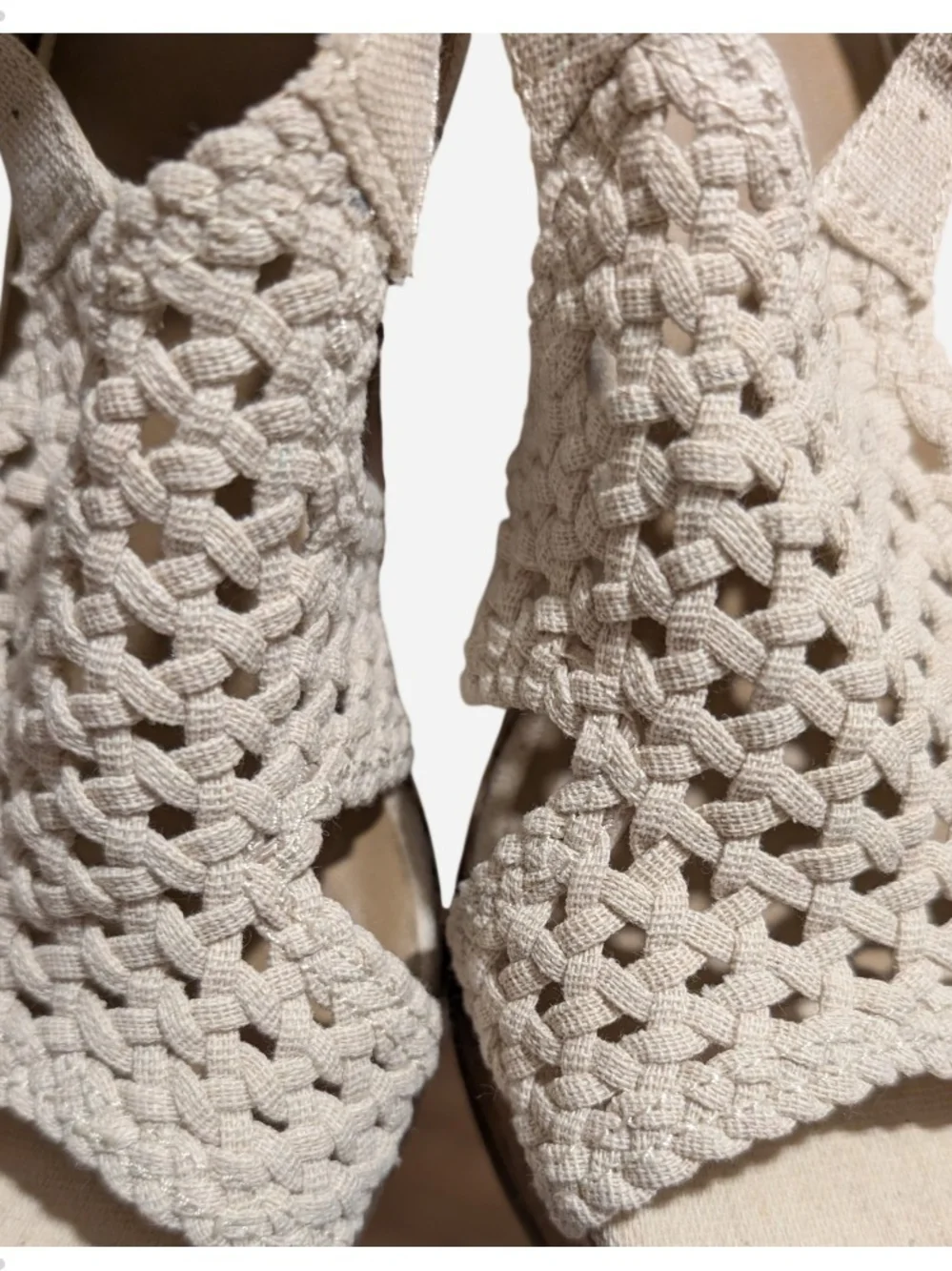 Woven Cream Wedge Sandals by SO
